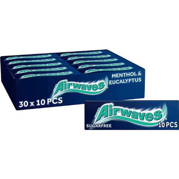 Wrigleys Airwaves Menthol and Eucalyptus Chewing Gum 10 Pieces X 30 Pack