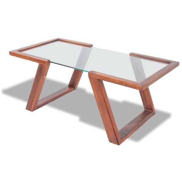 Modern Glass Coffee Table With Wooden Frame Living Room Furniture 100x50x40cm