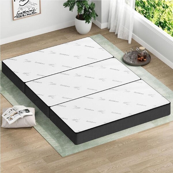 STARRY EUCALYPT Folding Mattress Mesh Bamboo Fabric Foldable Lounge Double
