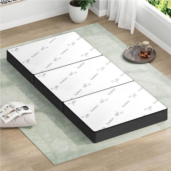 STARRY EUCALYPT Folding Mattress Mesh Bamboo Fabric Foldable Lounge Single