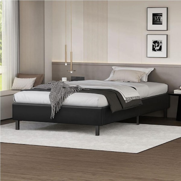 ALFORDSON Bed Frame Single Size Mattress Base Foundation Black Leather BASEL