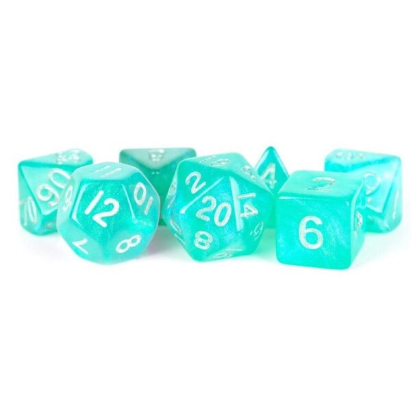 7pc Fanroll by Metallic Acrylic Poly RPG Gaming Dice 16mm Set Stardust Turquoise