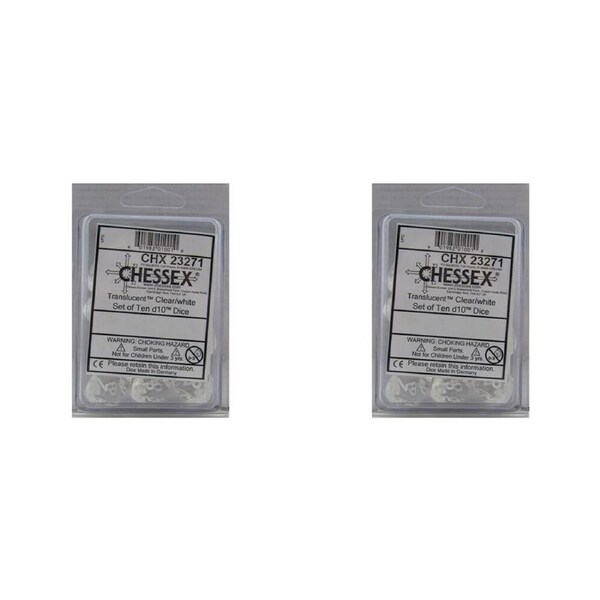 20pcs Chessex D10s RPG Tabletop Gaming Dice Translucent Clear/White