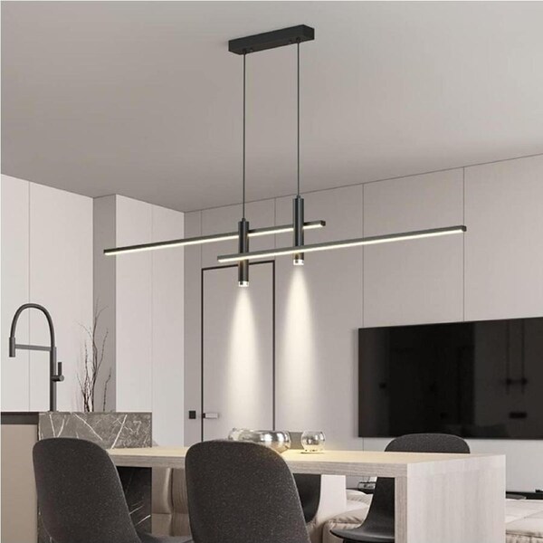 BAMDECOR A033 Modern Linear LED Pendant Light Adjustable 3 Color Dimmable Remote Control for Dining Bar Living Room 120cm