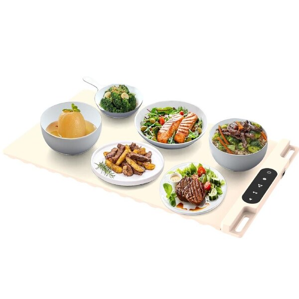 YOPOWER Warming Mat,Electric Heating Tray,Silicone Food Warmer Pad with Adjustable Temp,Rollable Warming Plate for Party Buffet Home Kitchen Use, Beige
