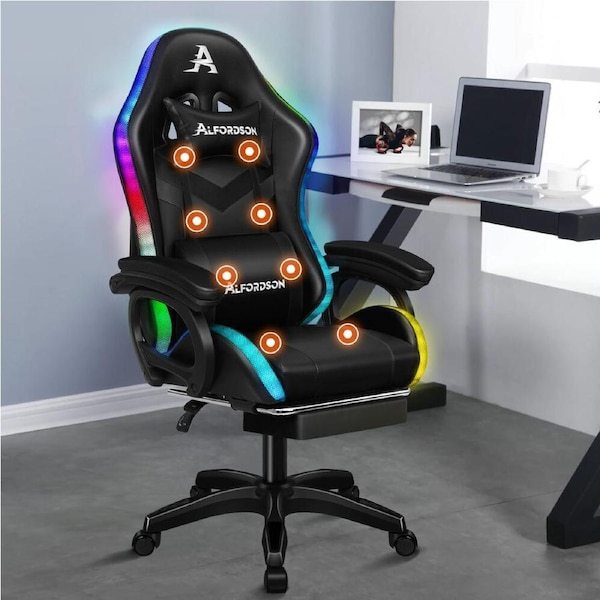 ALFORDSON Gaming Chair Massage LED - Black