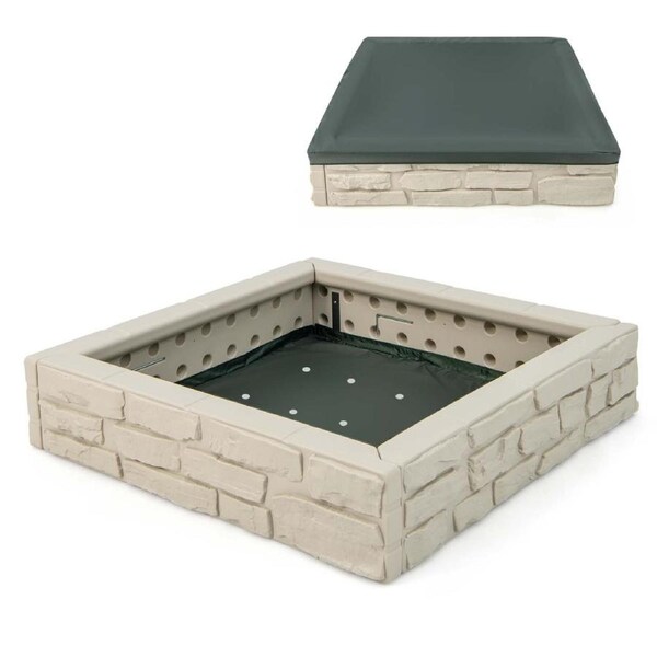 Costway 120cm 2In1 Sandbox w/Waterproof Oxford Cover & Bottom Liner Backyard Square Sandpit Toy Outdoor Play Station