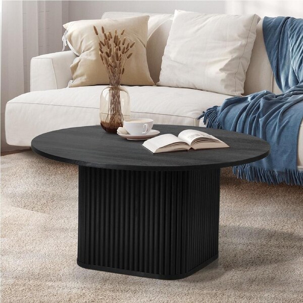 Oikiture Coffee Table Side End Tables Sofa Desk Round Wooden Furniture Black