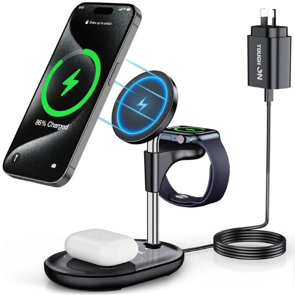 TOUGH ON 3 in 1 Wireless Charging Station for Apple MagSafe Charger Magnetic Wireless Charging Stand for iPhone 15 14 13 12 Pro/Pro Max/Plus/Mini AirPods 2/3/Pro iWatch Ultra/8/7/SE/6/5/4/3/2