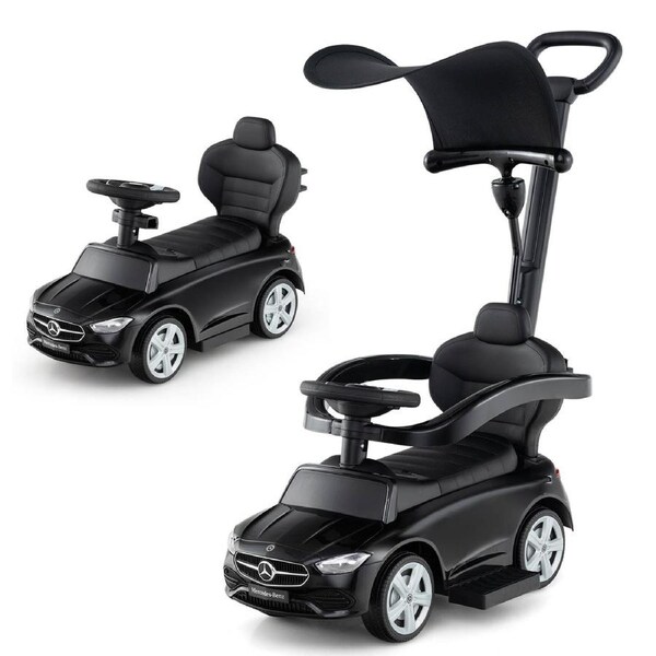Babyjoy 3-in-1 Kids Ride on Push Car Mercedes-Benz Licensed Toy Car w/Canopy Foot to Floor Sliding Car Black