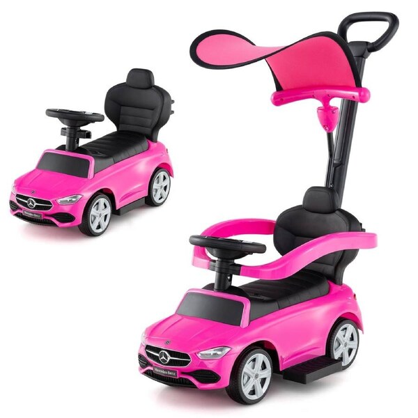 Babyjoy 3-in-1 Kids Ride on Push Car Mercedes-Benz Licensed Toy Car w/Canopy Foot to Floor Sliding Car Pink