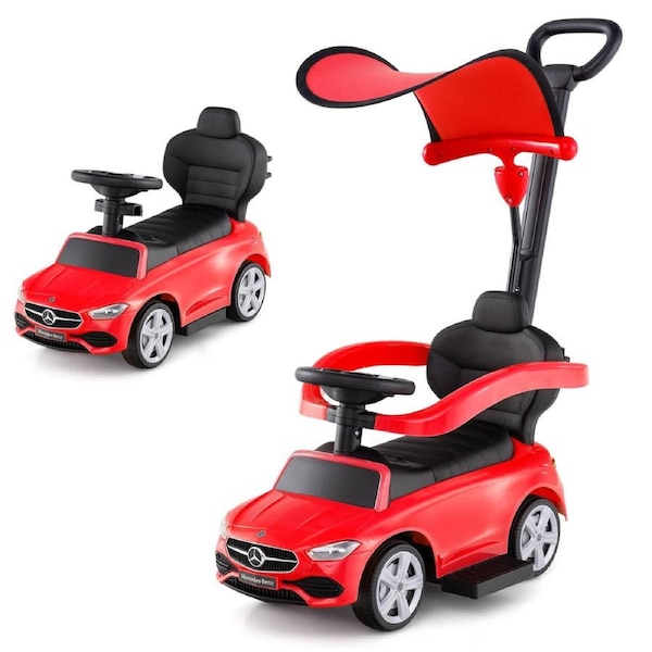 Babyjoy 3-in-1 Kids Ride on Push Car Mercedes-Benz Licensed Toy Car w/Canopy Foot to Floor Sliding Car Red