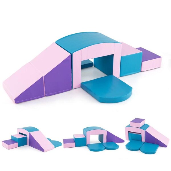 Babyjoy 6PCS Foam Climbing Blocks Climb & Crawl Activity Playset w/Stairs & Ramp Indoor Soft Gym Equipment