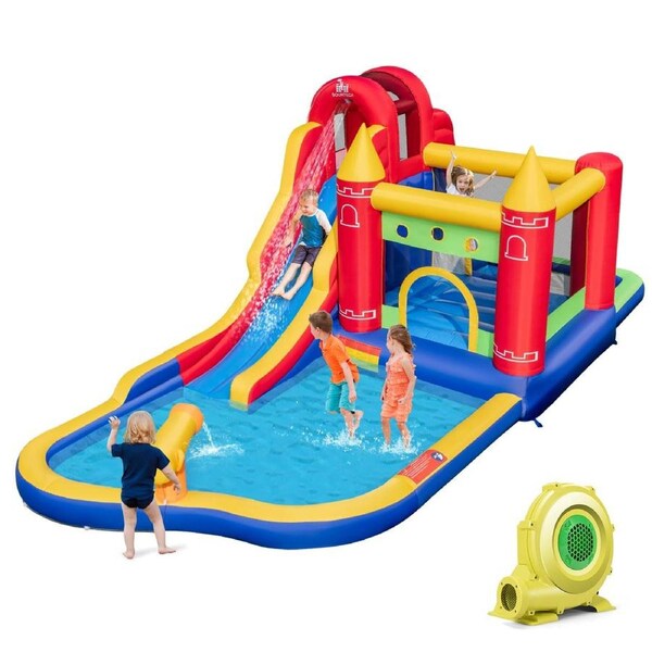 Babyjoy 9-in-1 Inflatable Jumping Castle Huge Water Park Bouncy House w/680W Blower Kids Outdoor Bouncer