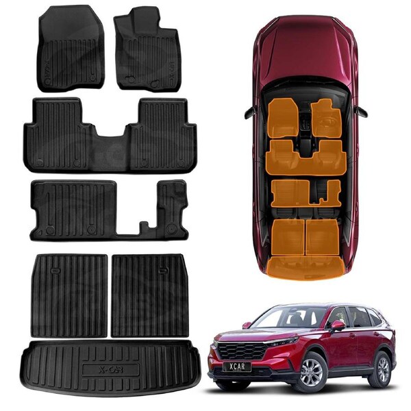 3D Floor Mats Boot Liner for Honda CRV CR-V 7 Seats 2023-Onwards All Weather Heavy Duty TPE Cargo Car Trunk Luggage Tray