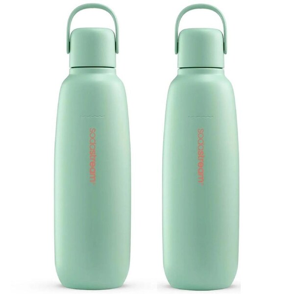 SodaStream Bottle Fizz & GO Portable Travel Cool Metal Mint Green 900ml 2 Pack