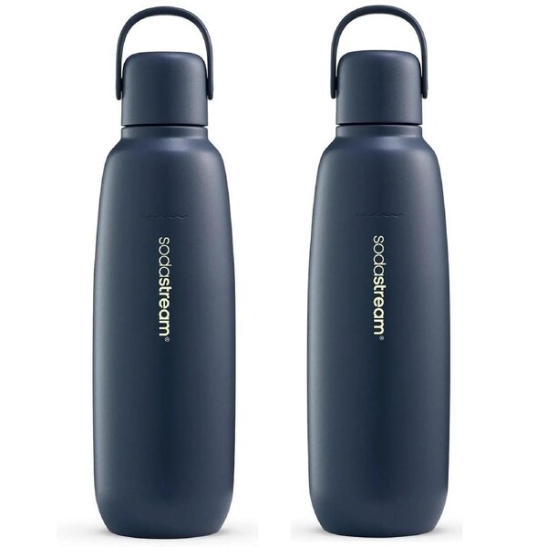 SodaStream Bottle Fizz & GO Portable Travel Cool All Metal Storm Blue 900ml 2 Pack