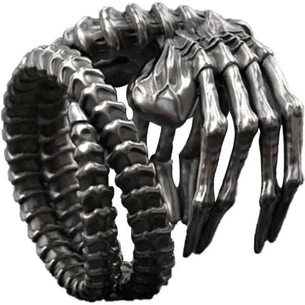 Alien Facehugger Ring Punk Motorcycle Style Exaggerated Domineering Skull Magic Claw Ring Unique Gothic Jewelry Spinner Band Ring Stainless Steel Skul