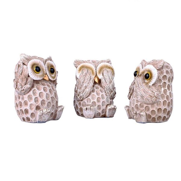 3pcs Resin Owl Ornaments Home Decor Figurines for Living Room Desktop Display