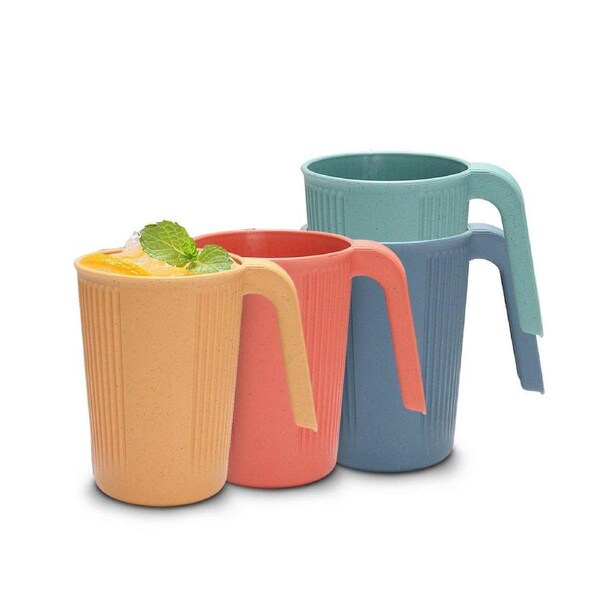 4pcs Reusable Straw Mugs with Handle for Home Use Coffee Tea Drinkware Set