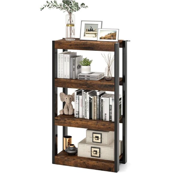 Costway 4 Tier Bookshelf Wooden Bookcase w/Open Shelving Unit Storage Organizer Shelf Living Room