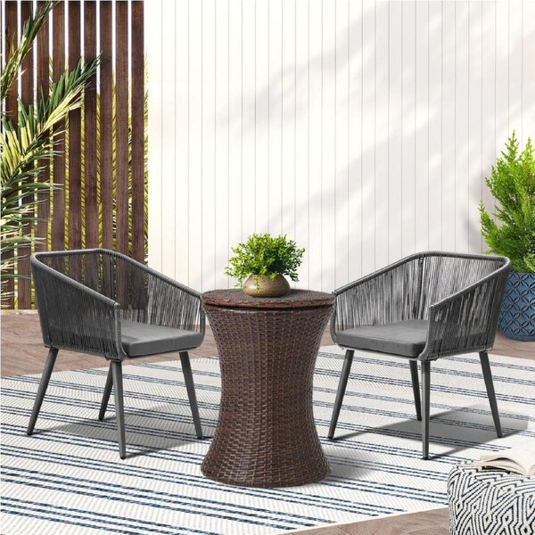 Livsip 3PCS Outdoor Furniture Lounge Setting Ice Bucket Brown Adjustable Table