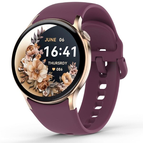 Bluetooth Smart Watch 1.43' Touch Screen Call Heart Rate Blood Pressure BT 5.3 - Purple Gold Wine