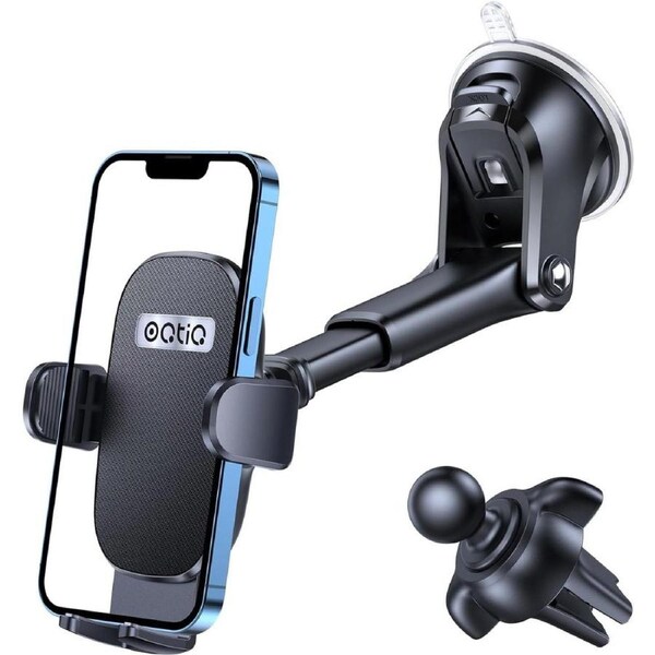 OQTIQ 3-in-1 Suction Cup Phone Holder Windshield/Dashboard/Air Vent, Dashboard & Windshield Suction Cup Car Phone Mount with Strong Sticky Gel Pad, Compatible with iPhone, Samsung & Other Cell Phones