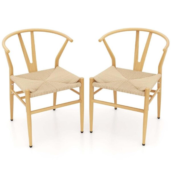 Giantex Set of 2 Dining Chair Mid-Century Upholstered Side Chair Armless Chairs Natural