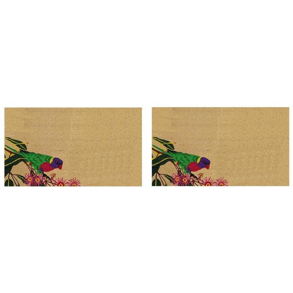 2PK Solemate PVC Backed Coconut Coir Lorikeet Bird Slimline Doormat 45x75cm