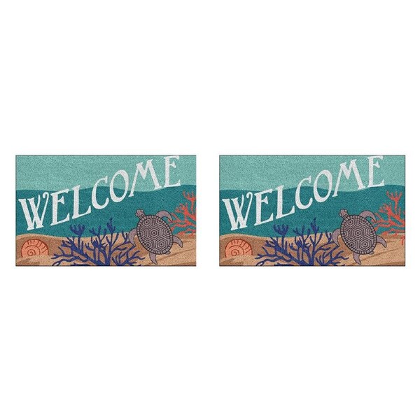 2PK Solemate PVC Backed Coconut Coir Turtle Slimline Functional Doormat 45x75cm