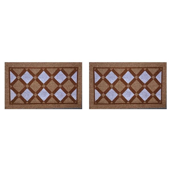 2PK Solemate PVC Backed Coconut Coir Tile Slimline Functional Doormat 45x75cm