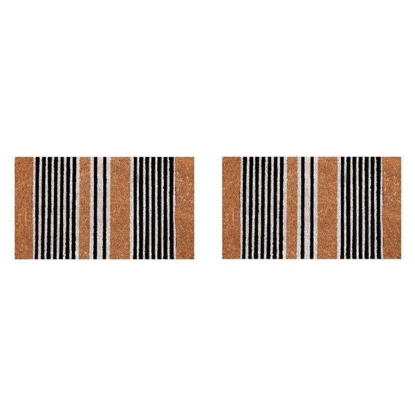 2PK Solemate PVC Backed Coconut Coir Stripes Slimline Functional Doormat 45x75cm