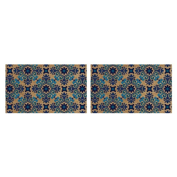 2PK Solemate PVC Backed Coconut Coir Mosaic Slimline Functional Doormat 45x75cm
