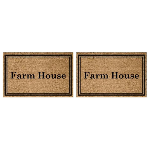 2PK Solemate PVC Backed Coconut Coir Farm House Text Slimline Doormat 45x75cm