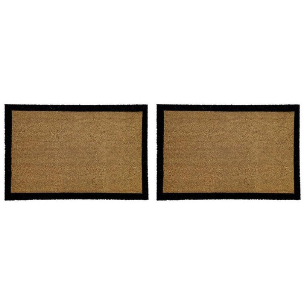 2PK Solemate PVC Backed Coconut Coir Black Border Slimline Doormat 45x75cm
