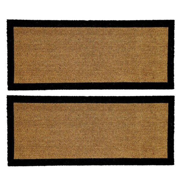 2PK Solemate PVC Backed Coconut Coir Black Border Slimline Doormat 45x110 cm