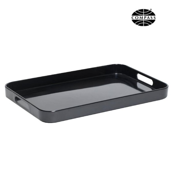 Large Black Melamine Serving Tray with Side Handles