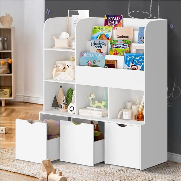 Oikiture Kids Bookcase Toy Organiser Cabinet Bookshelf With Chest Storage