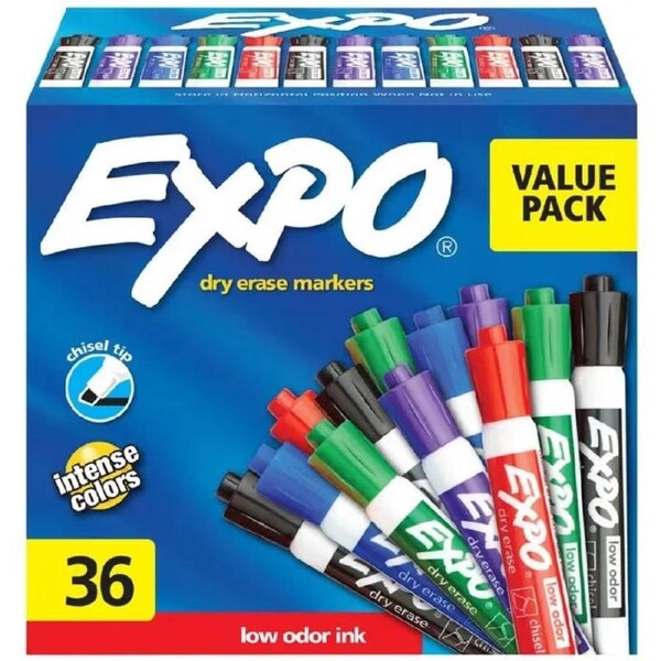 Expo Whiteboard Markers Chisel Tip Assorted 36 Pack