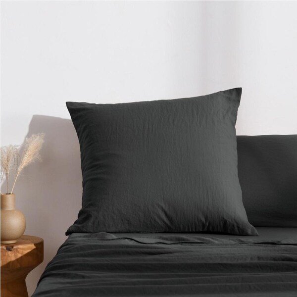 Dreamaker Superfine Washed Microfibre European Pillowcase Black