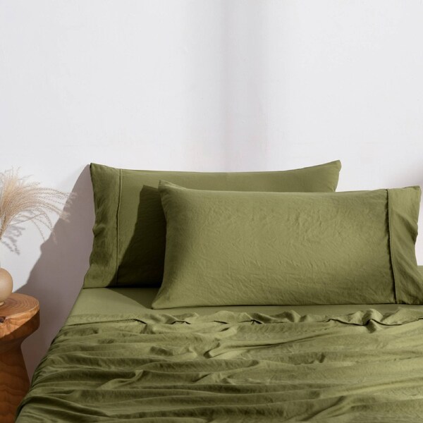 Dreamaker Superfine Washed Microfibre King Pillowcase Twin Pack Olive