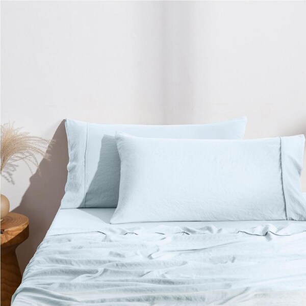 Dreamaker Superfine Washed Microfibre King Pillowcase Twin Pack Ice Blue