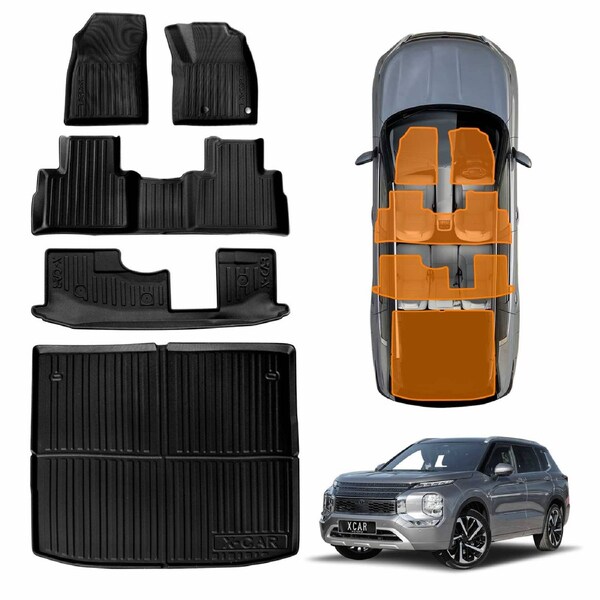 3D Floor Mats Boot Liner for Mitsubishi Outlander ZM Petrol 7 Seater 2021-Onwards All Weather Heavy Duty Cargo Car Trunk Luggage Tray