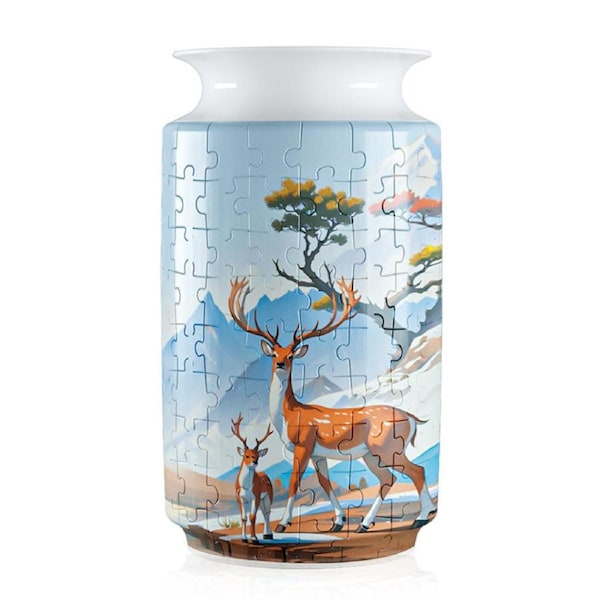 Catzon 3D Puzzle Flower Vase DIY Kitchen Bouquet Unique Puzzles Unique Decorations for House-Deer
