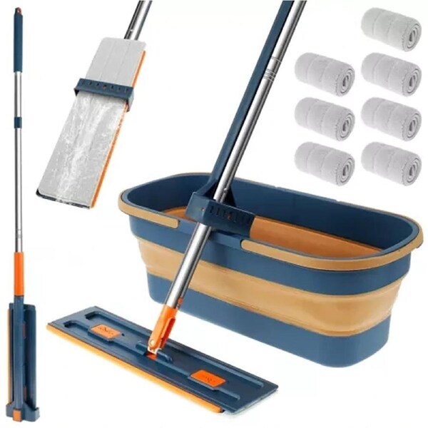 360 Degree Rotating Wet Cleaning Magic Self Wringing Mop Foldable Bucket 42cm