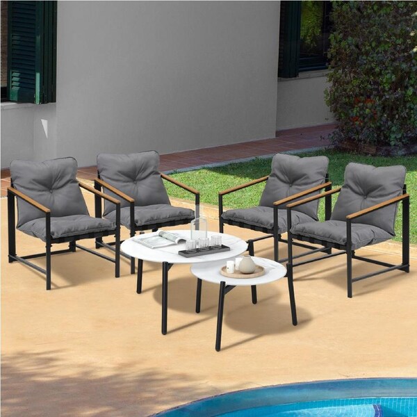 Livsip 6PC Outdoor Patio Furniture Set Round White Marble Table Sets