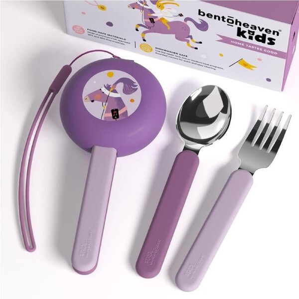 Bentoheaven Kids Travel Utensils with Case, Food-Grade Stainless Steel & BPA-Free Plastic, Travel Kid Cutlery Set, Dishwasher Safe Fork, Spoon & Case, Reusable Flatware, Silverware for Kids