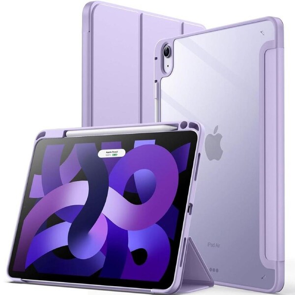 JETech Case for iPad Air 11-Inch M2 (2024), iPad Air 5/4 (2022/2020 5th/4th 10.9-Inch) with Pencil Holder, Clear Transparent Back Slim Stand Shockproof Tablet Cover (Light Purple)