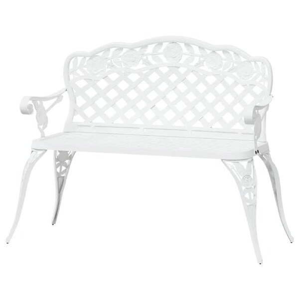 Outdoor Bench White Cast Aluminium Stylish Patio Garden Seat Decor 108x60x83cm